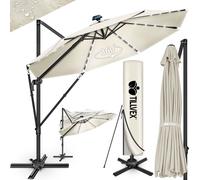 tillvex® Premium Alu Parasol 330 cm Beige + Couverture & Protection contre le vent | Parasol amiral réglable en 6 positions avec manivelle | Parasol de jardin pivotant à 360° inclinable | Parasol à ma