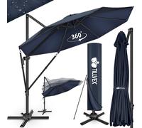 tillvex® Premium Alu Parasol 330 cm Bleu marine + Couverture & Sécurité vent | Parasol amiral réglable en 6 positions avec manivelle | Parasol de jardin pivotant à 360° Inclinable Basculant | Parasol 