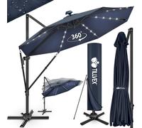 tillvex® Premium Alu Parasol 330 cm Bleu marine + Couverture & Sécurité vent | Parasol amiral réglable en 6 positions avec manivelle | Parasol de jardin pivotant à 360° Inclinable Basculant | Parasol 