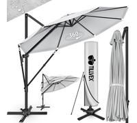 tillvex® Premium Alu Parasol 330 cm Gris + Couverture & Protection contre le vent | Parasol amiral réglable en 6 positions avec manivelle | Parasol de jardin pivotant à 360° inclinable | Parasol à man