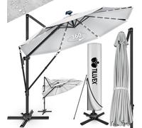 tillvex® Premium Alu Parasol 330 cm Gris + Couverture & Protection contre le vent | Parasol amiral réglable en 6 positions avec manivelle | Parasol de jardin pivotant à 360° inclinable | Parasol à man