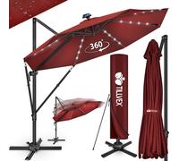 tillvex® Premium Alu Parasol 330 cm Rouge + Couverture & Protection contre le vent | Parasol amiral réglable en 6 positions avec manivelle | Parasol de jardin pivotant à 360° inclinable | Parasol à ma