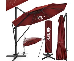tillvex® Premium Alu Parasol 330 cm Rouge + Couverture & Protection contre le vent | Parasol amiral réglable en 6 positions avec manivelle | Parasol de jardin pivotant à 360° inclinable | Parasol à ma