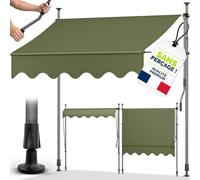 tillvex Store Banne Manuel rétractable avec manivelle pour Le Balcon | Marquise de terrasse sans percement | Marquise Soleil de Balcon auvent téléscopique (Vert Militaire, 200cm)