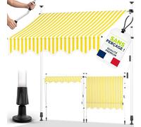 tillvex Store Banne Manuel rétractable avec manivelle pour Le Balcon | Marquise de terrasse sans percement | Marquise Soleil de Balcon auvent téléscopique (Jaune/Blanc, 350cm)