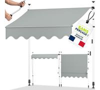 tillvex Store Banne Manuel rétractable avec manivelle pour Le Balcon | Marquise de terrasse sans percement | Marquise Soleil de Balcon auvent téléscopique (Gris Clair, 350cm)