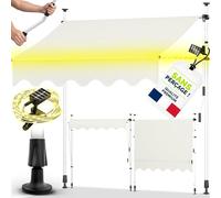 tillvex Store de Balcon 350 cm Beige avec LED avec manivelle - sans perçage - Résistant aux UV et réglable en Hauteur - Protection Solaire étanche