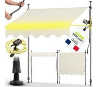 tillvex Store de Balcon 350 cm Sable avec LED avec manivelle - sans perçage - Résistant aux UV et réglable en Hauteur - Protection Solaire étanche