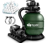 tillvex® Système de filtration à sable pour piscine 7.900L/h incl. 400g de balles de filtration | Système de filtration vanne 7 voies & adaptateur 2en1 Ø32mm - 38mm | Filtre de piscine avec indicateur