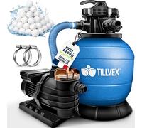 tillvex® Système de Filtre à Sable 13 200L/h jusqu'à 40 000L + 1200g Boules Filtre | 7 Fonctions & Adaptateur 2en1 Ø32-38mm | Filtre piscine & indicateur de pression (Bleu, Classic)