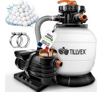 tillvex® Système de Filtre à Sable 13 200L/h jusqu'à 40 000L + 1200g Boules Filtre | 7 Fonctions de Filtration & Adaptateur 2en1 Ø32-38mm | Filtre piscine avec indicateur de pression (Blanc/Orange)