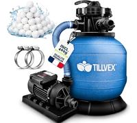 Système de filtration à sable tillvex® pour piscine avec minuterie, débit 7 900 l/h, 400 g de billes filtrantes incluses | Système de filtration avec vanne à 7 voies et adaptateur 2 en 1 Ø 32 mm - 38