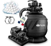 Système de filtration à sable tillvex® pour piscine 7 900 l/h, avec 400 g de billes filtrantes | Système de filtration avec vanne à 7 voies et adaptateur 2 en 1 Ø 32 mm - 38 mm | Filtre de piscine ave