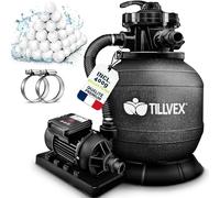 Système de filtration à sable tillvex® pour piscine avec minuterie, débit 7 900 l/h, 400 g de billes filtrantes incluses | Système de filtration avec vanne à 7 voies et adaptateur 2 en 1 Ø 32 mm - 38 