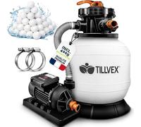 Système de filtration à sable tillvex® pour piscine avec minuterie, débit 7 900 l/h, 400 g de billes filtrantes incluses | Système de filtration avec vanne à 7 voies et adaptateur 2 en 1 Ø 32 mm - 38