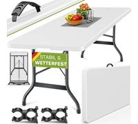 tillvex Table de jardin 220x70cm pliable Blanc Plastique | Table de buffet avec poignée | Table pliante pour jardin terrasse et balcon | Table de camping 10 personnes