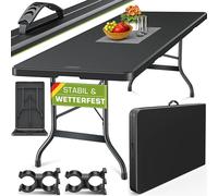 tillvex Table de jardin 220x70cm pliante noire plastique | Table de buffet avec poignée | Table pliante pour jardin terrasse et balcon | Table de camping 10 personnes