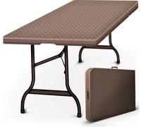 tillvex Table de jardin pliante aspect rotin 180x75cm brun | Table de buffet avec poignée | Table pliante pour jardin terrasse et balcon | Table de camping 6 personnes