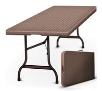 tillvex Table de jardin pliante esthétique rotin 180x75cm | Table de buffet avec poignée de transport | Table pliante pour jardin, terrasse et balcon pour 6 personnes (marron)
