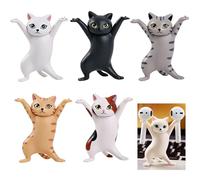 TILONKJ Lot de 5 Figurines Chat Danseur - Porte-stylo Original et Support pour Casque - Petits Chats Décoratifs pour Bureau, Étagère, Voiture - Statuette Rigolote Cadeau pour Amoureux des Chats
