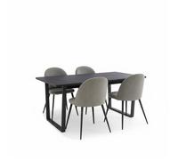 Tilst ensemble pour salle à manger table à manger impression marbre noir 90x160 4 chaises velours gris.