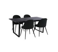 Tilst ensemble pour salle à manger table à manger impression marbre noir 90x160 4 chaises velours noir.