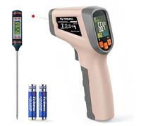Tilswall Thermomètre Infrarouge Laser Numérique Sans Contact, -50°C ~ 600°C(-58°F ~ 1112°F), Emissivité Réglable, Idéal pour Cuisine, Barbecue, Four, Frigo Professionnel, Pizza, Viande（Rose）W301