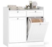 Tilting Laundry Cabinet with Shelf & 2 Drawers, White