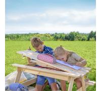 TIMBELA M010-1 Ensemble de chaises pour enfants en bois naturel avec compartiment de rangement - H50 x 90 x 90 cm Banc stable pour enfants pour pique-nique avec compartiment de rangement