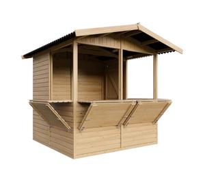 TIMBELA M149B Kiosque en Bois 4 m², Stand de Vente en Bois Démontable avec 4 Fenêtres de Vente pour Marchés, Foires et Vente