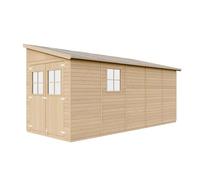 TIMBELA M341 Abri de Jardin en Bois Naturel (sans paroi latérale)- Stockage extérieur avec fenêtres- H244x216x513 cm/10 m2, Hangar en Bois Naturel - Atelier Rangement Outils et vélos