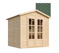 TIMBELA M351FB Cabane en Bois avec Plancher et Bardeaux Bitumineux Verts, L233xP222xH233 cm - Abri Multifonctionnel, Bureau, Atelier, Studio Jardin