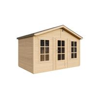 TIMBELA M734 Abri de Jardin en Bois 370 x 240 cm, Cabanon Extérieur avec 2 Fenêtres en Verre Trempé, Porte Vitrée, Bardeaux Bitumés, Grande Cabane sans Plancher