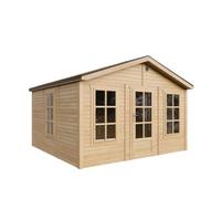 Abri de jardin en bois 370x360cm, bardeaux bitumés, grande cabane sans plancher