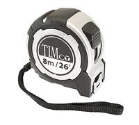 TIMCO Mètre ruban 8 m - 8 m x 25 mm - Avec bouton de verrouillage, clip ceinture et dragonne - Mètre ruban métrique et impérial