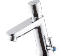 Timed washbasin mixer with temperature control - without closing the drain