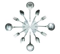 Timelike Horloge de Cuisine Effet Miroir avec cuillère, Fourchette, Autocollant Amovible en 3D pour la décoration de la Maison (Argent Métallique)