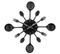 Timelike - Horloge murale de 40 cm en métal, pour cuisine, motif couverts et ustensiles avec cuillère et fourchette, décoration de maison moderne et créative, style antique (noir)