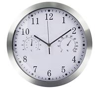 Timelike Quartz Ronde Horloge Murale, Aluminium Silencieuse Intérieur Murale Horlog vec Thermomètre Et Hygromètre pour Salon Cuisine Bureau (Argenté)