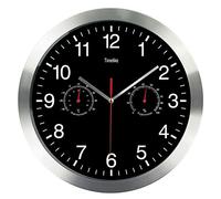 Timelike Quartz Ronde Horloge Murale, Aluminium Silencieuse Intérieur Murale Horlog vec Thermomètre Et Hygromètre pour Salon Cuisine Bureau (Noir)