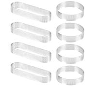 TIMESETL Cercle Perforé Patisserie 8Pcs Cercle à Tartelette Perforé INOX, 4 Anneaux à Tarte Rond 8CM + Anneaux à Tarte Ovale 13CM, Cercle Tarte Perforé Moule Circulaire Cercle de Patisserie Perforé