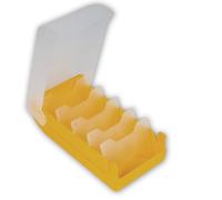 TimeTEX Boîte à fiches A8 en plastique robuste, semi-transparent avec couvercle coulissant, méthode d'apprentissage à 5 compartiments, 20 x 9 x 6,5 cm, couleur : jaune