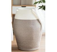 Grand panier à linge, capacité de 105 l, panier à linge, bac de rangement, panier en corde de coton pour le linge sale dans la buanderie, hauteur 65 cm, blanc et marron