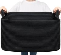 TIMEYARD Panier à linge tressé, panier à linge noir, panier tressé, panier de rangement pour jouets de bébé, paniers à linge carrés, panier de rangement pour couvertures, oreillers, panier à