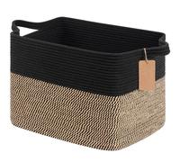 TIMEYARD Paniers de rangement tissés pour l'organisation, panier à linge en osier pour chaussures, serviettes, couvertures pour le salon, les jouets des enfants, avec poignées, noir et jute, 46 x 36 x