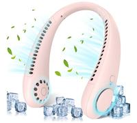 Timiyou Ventilateur de cou mains libres, USB, portable, avec batterie de 3000 mAh, pour voyage, sport en plein air, maison, bureau (rose)