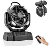 Timiyou Ventilateur de table de camping 10 000 mAh très silencieux avec lumière, télécommande, batterie externe, 4 vitesses, crochet, minuterie, accessoire de ventilateur USB pour extérieur, camping