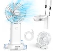 Timiyou Ventilateur Portable, Mini Ventilateur À Main USB Portatif Petit Ventilateur de Poche 3 Vitesses Avec Base pour Voyages, Maquillage,Camping,L'extérieur,L'intérieur,Les Déplacements,Le Bureau