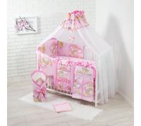 Timmi 19pcs. Lit de bébé lit d'enfant et literie set complet réglable en hauteur en bois massif pour nouveau-nés bébés et jeunes enfants (rose)