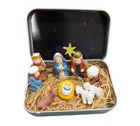 Tin Box Nativity - 3D Holy Family Figurine Set, Portable Christmas Religious Display Box, Compact Manger Scene Ornament Kit, Faith Based Decorative Tin Set | Home Desk Shelf Office Bedroom Living